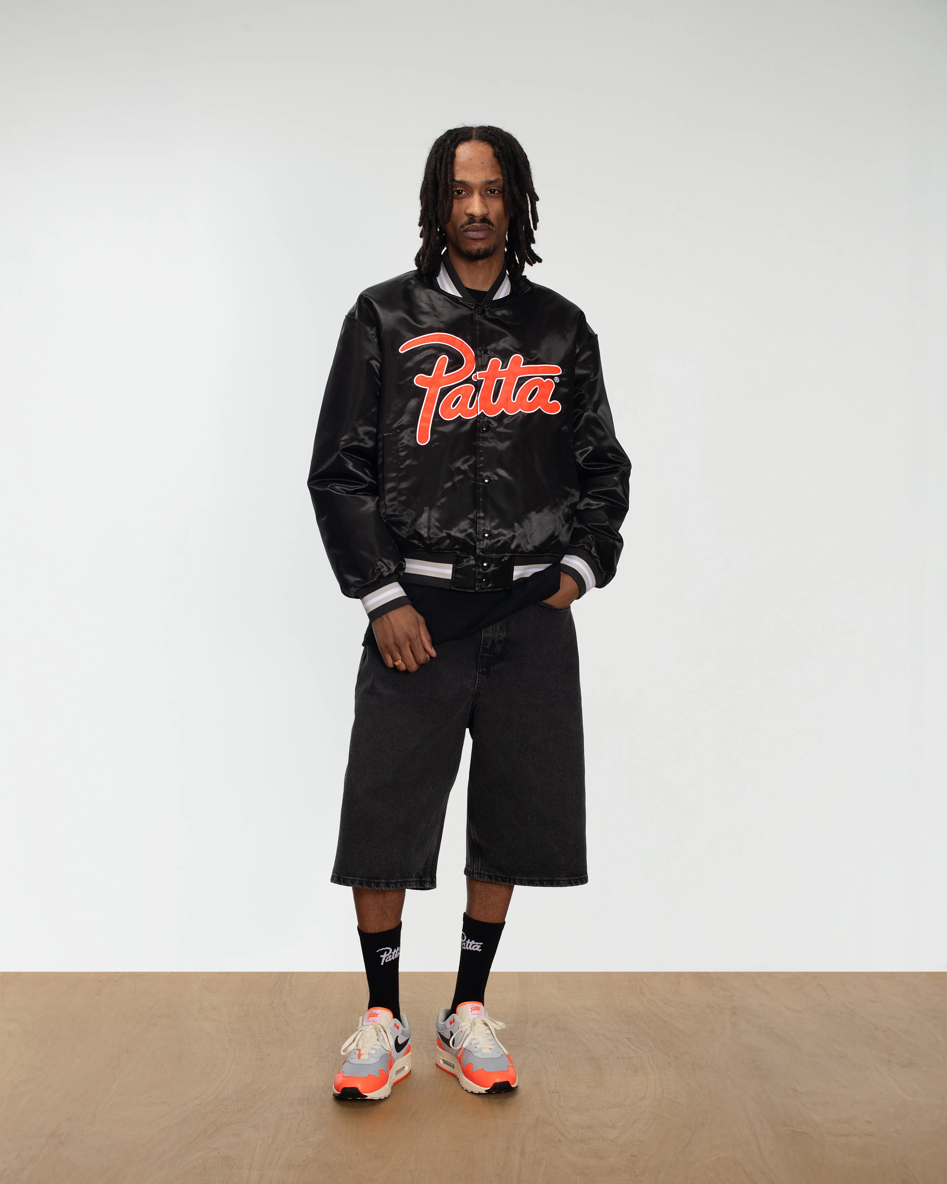 Patta Classic Satin Bomber Jacket (Black) - Image 7