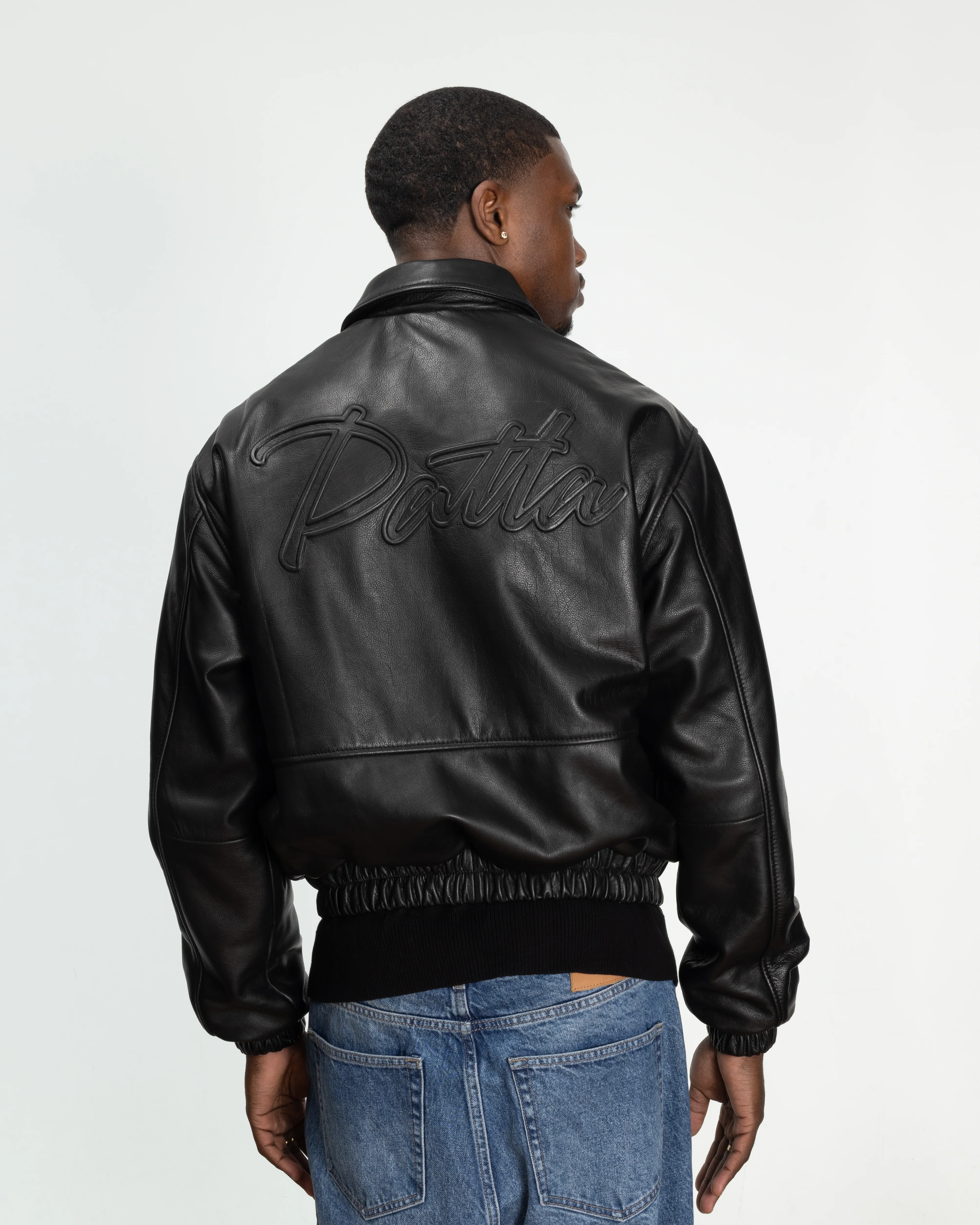 Patta Leather Bomber Jacket (Black) - Image 3