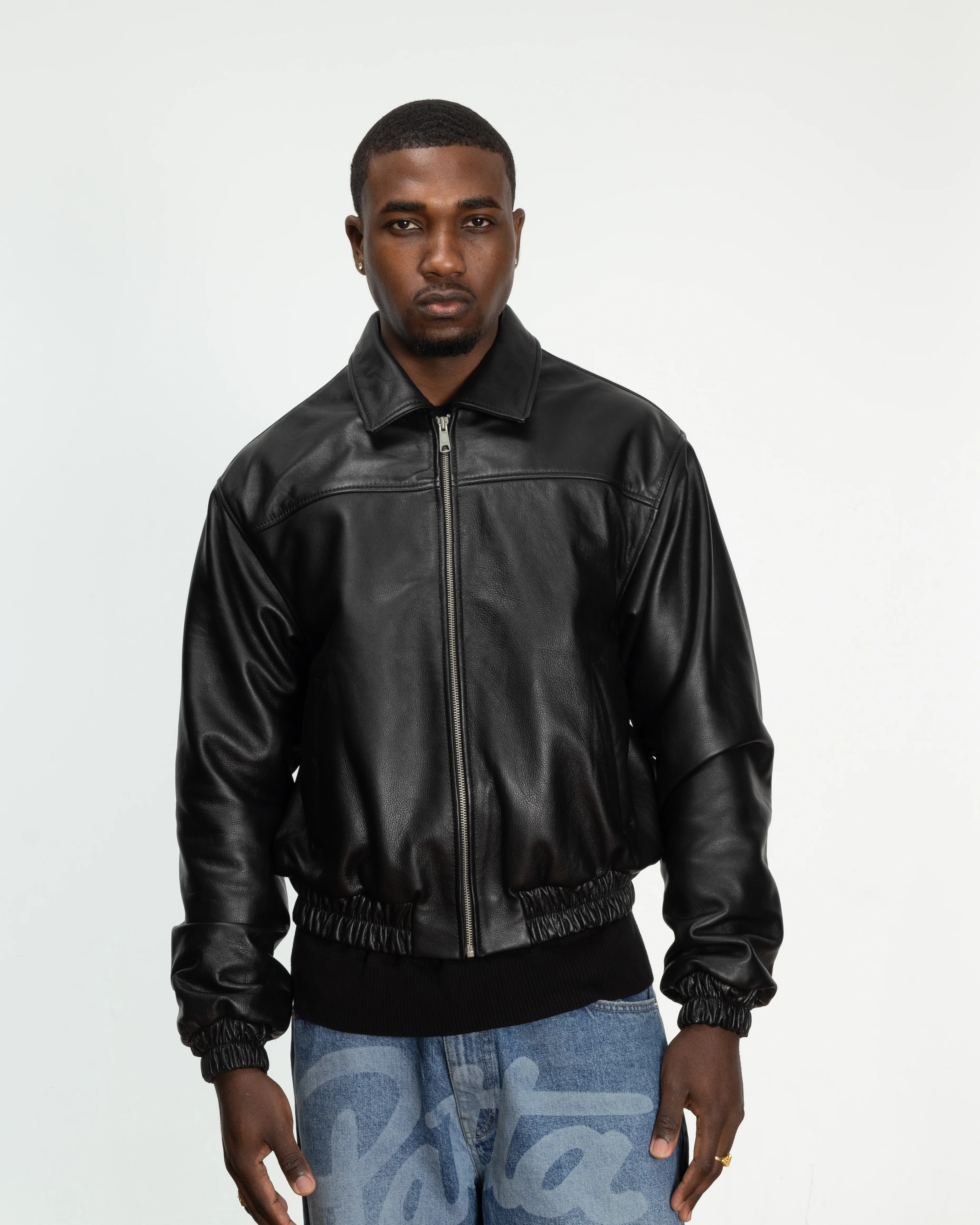 Patta Leather Bomber Jacket (Black) - Image 7