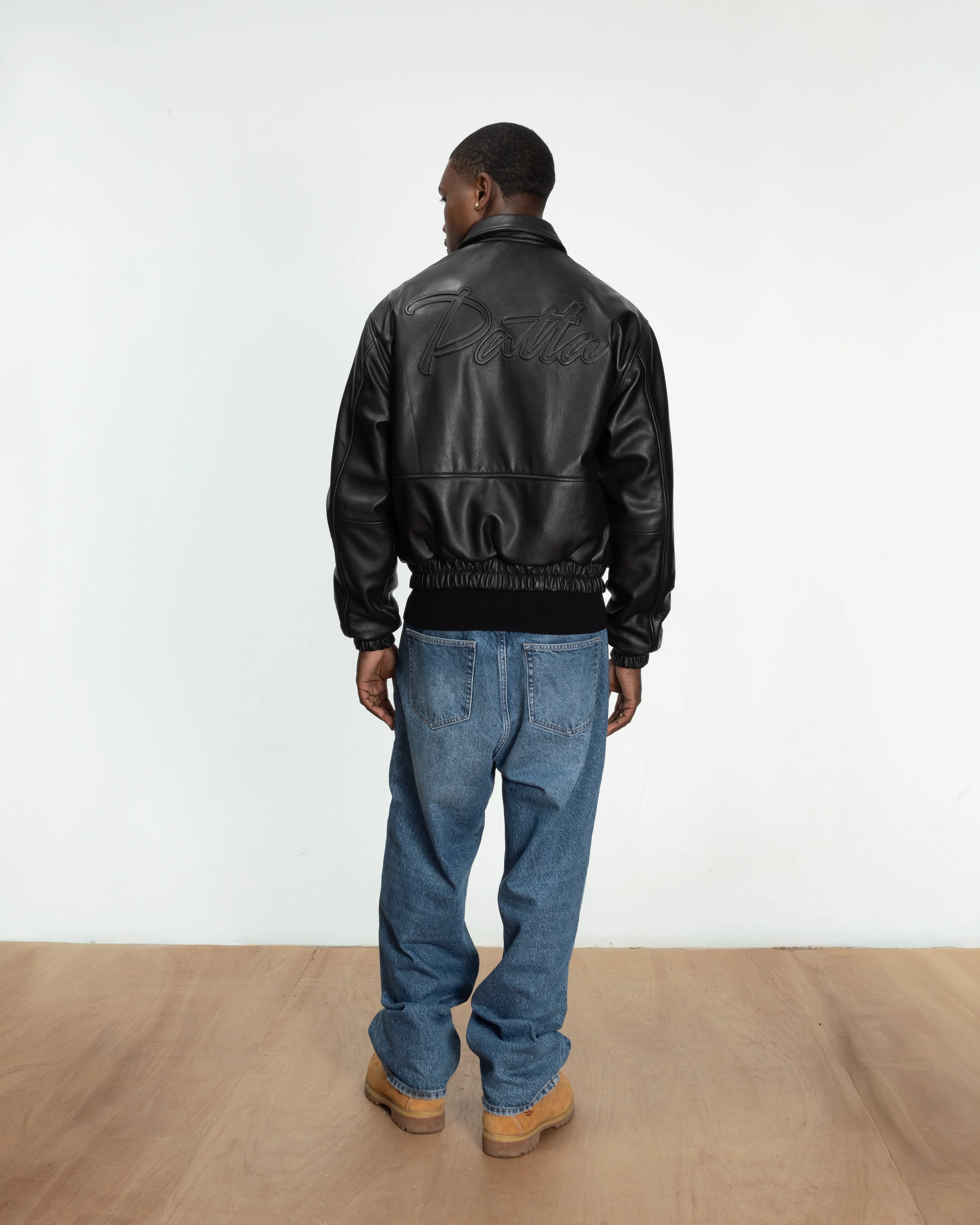 Patta Leather Bomber Jacket (Black) - Image 8